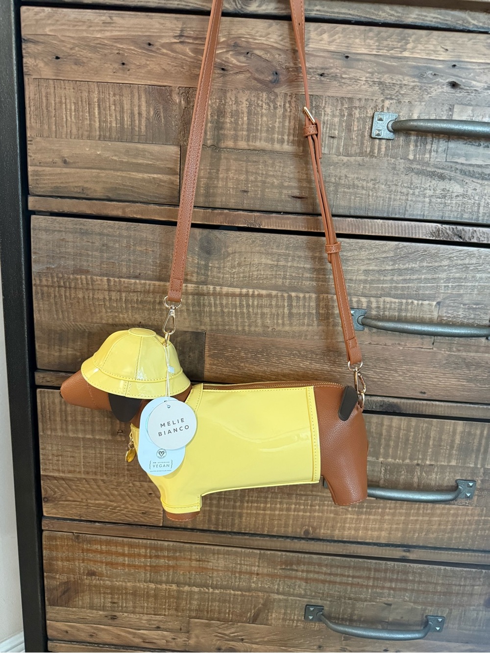 Melie Bianco Yellow Dachshund Crossbody Purse